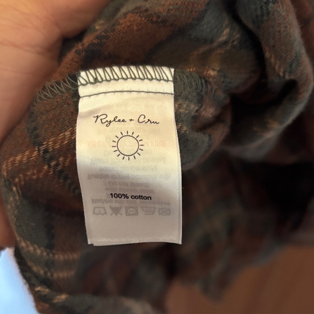 NWOT Rylee + Cru Brown and Blue Plaid flannel cotton “Jolene” Dress - Picture 5 of 6